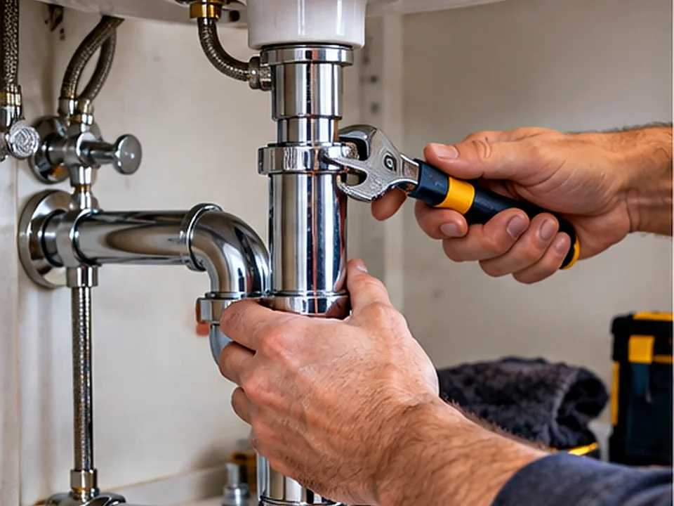 Minor plumbing repair beneath a basin